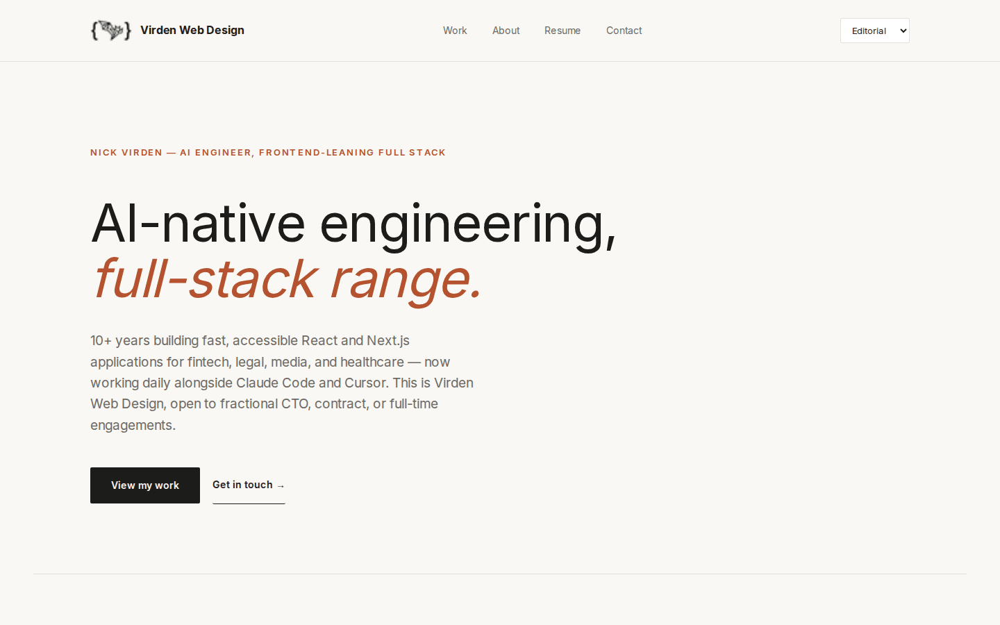 Editorial theme homepage: warm background, serif type